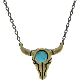 Longhorn Turquoise Charm Aged Gold Chain Necklace