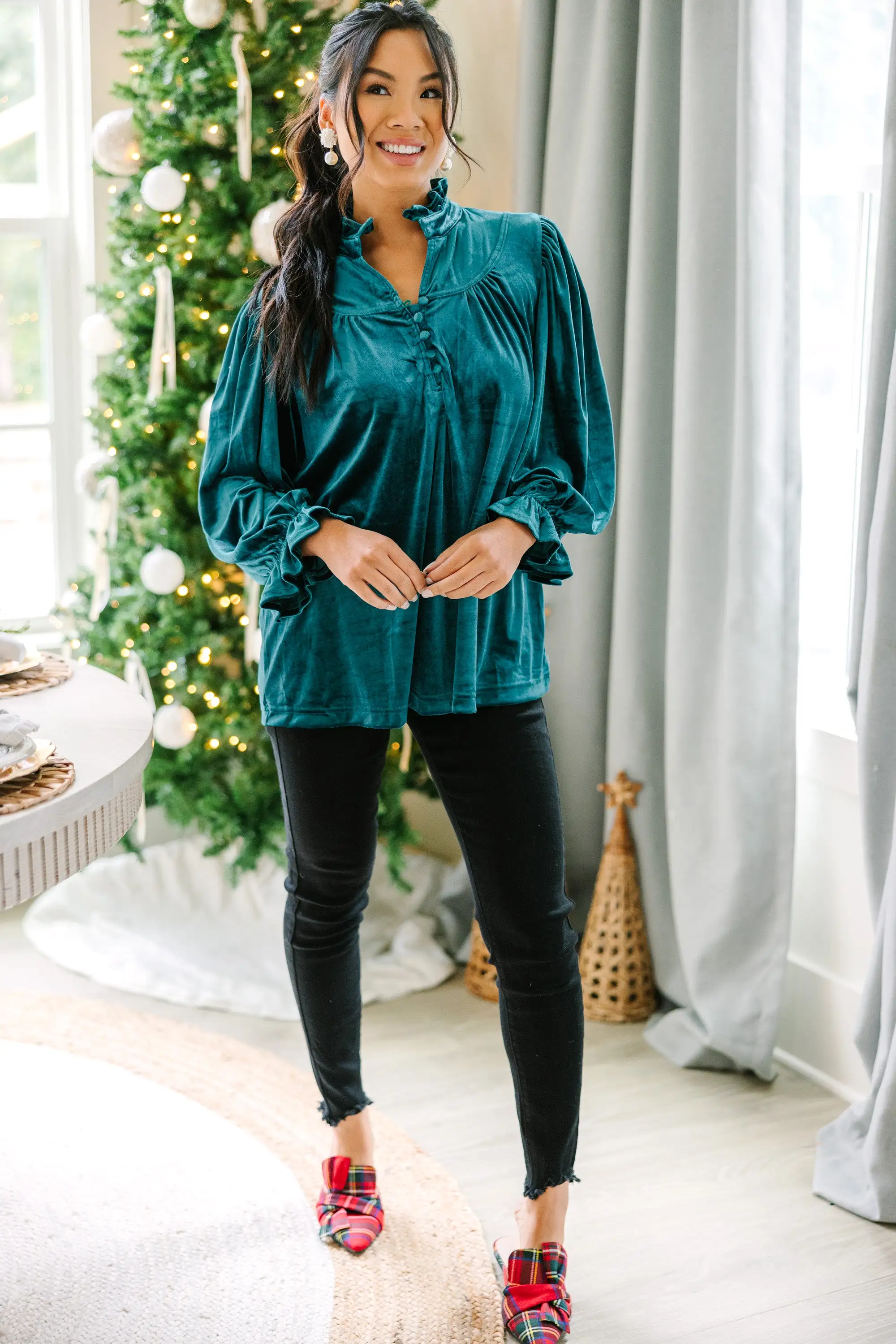 Look Into It Emerald Green Velvet Blouse