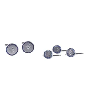 Lucien Piccard Vintage Diamond Sapphire Gold Cufflinks Stud Set