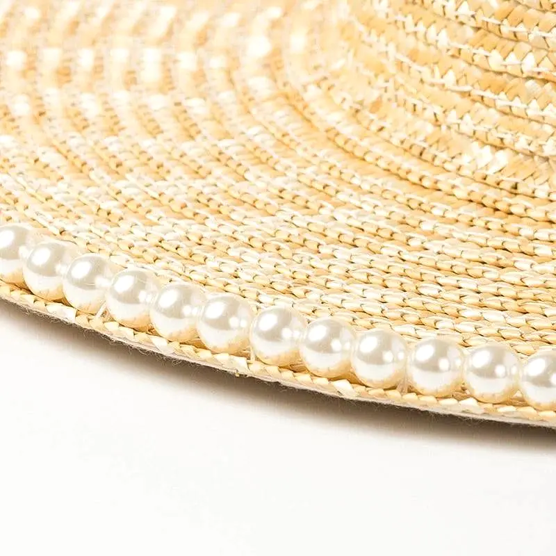 Lux Straw Hat With Pearl Wide Brim