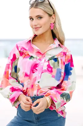 Make You Happy Pink Abstract Blouse