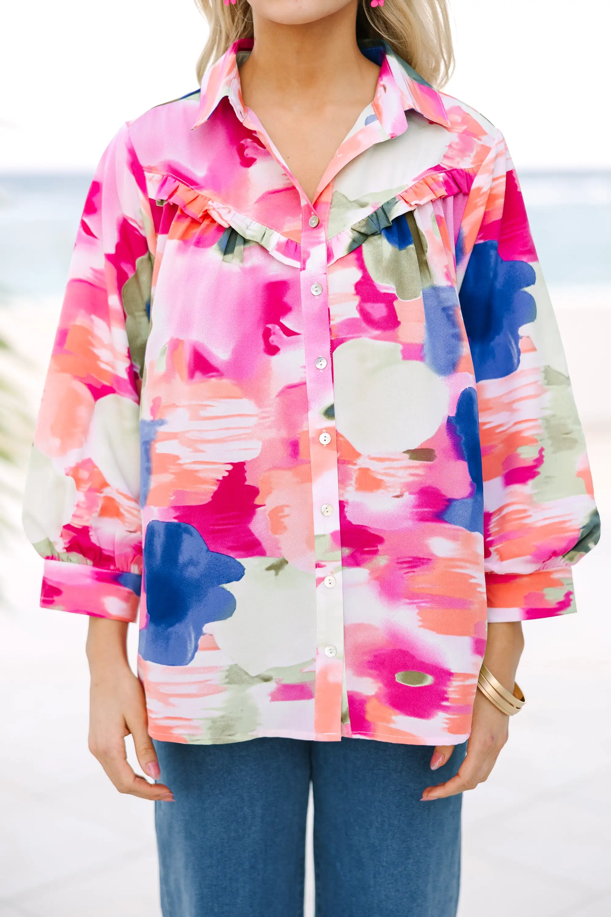 Make You Happy Pink Abstract Blouse