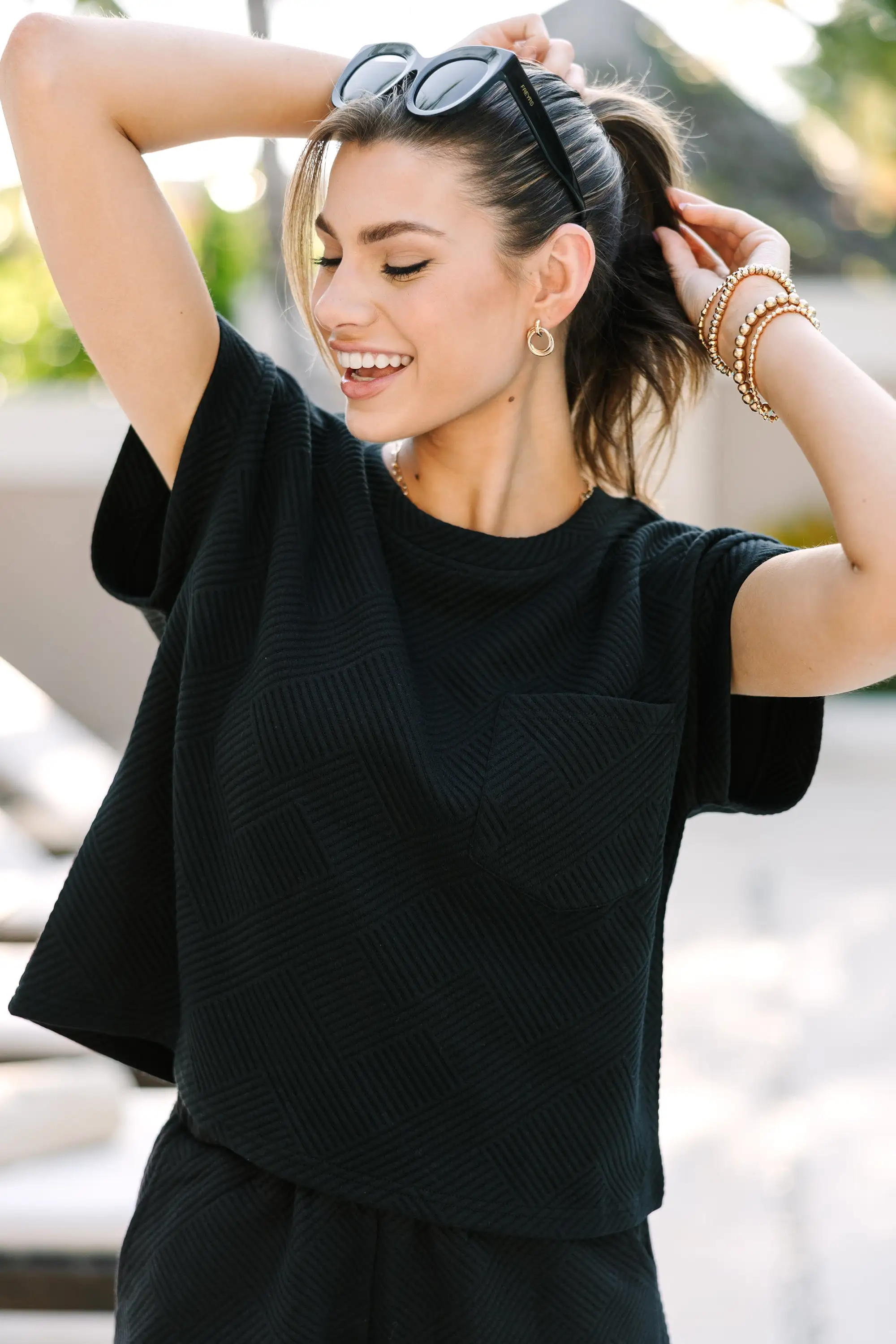 Make Your Day Black Textured Tee