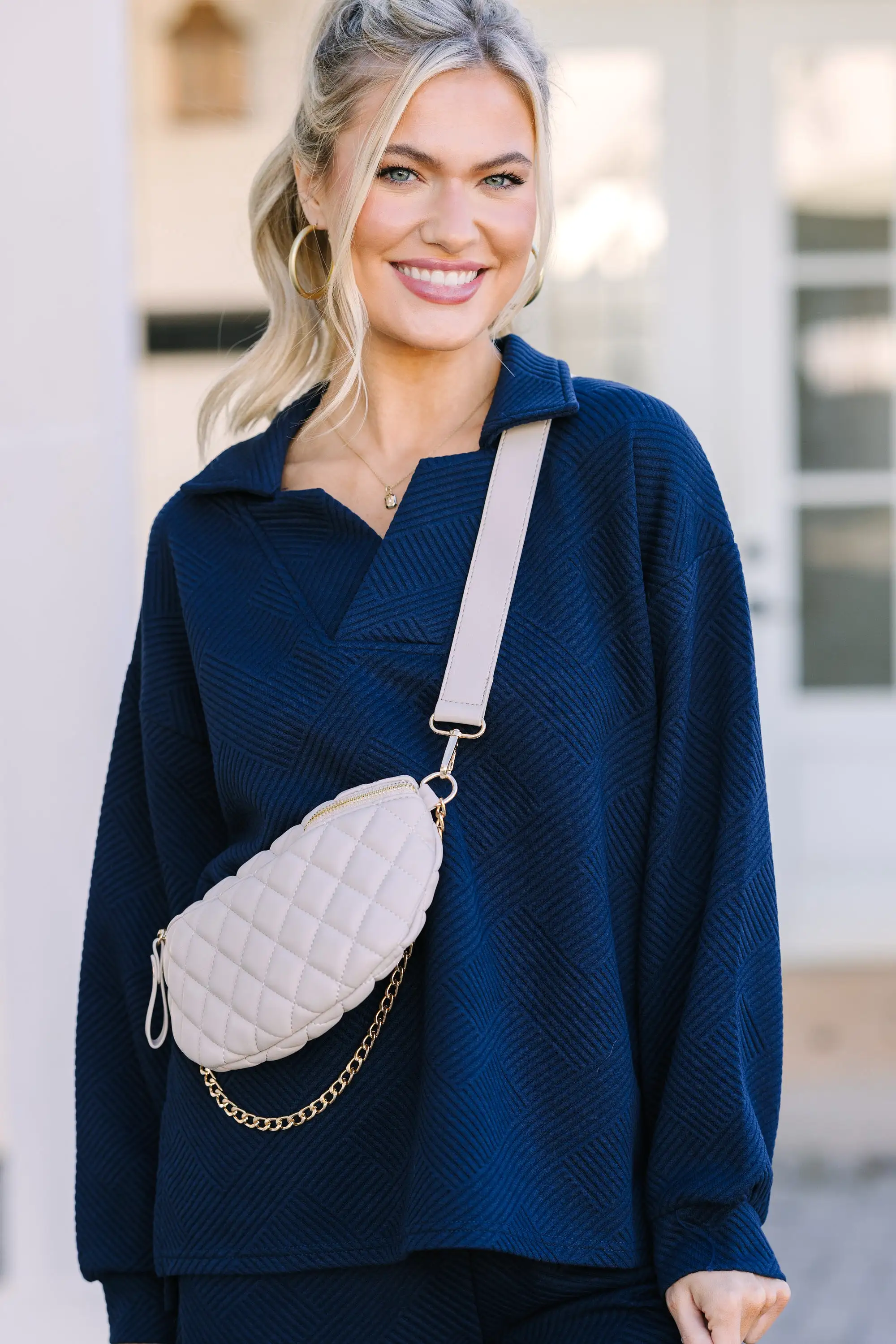 Make Your Day Navy Blue Textured Top