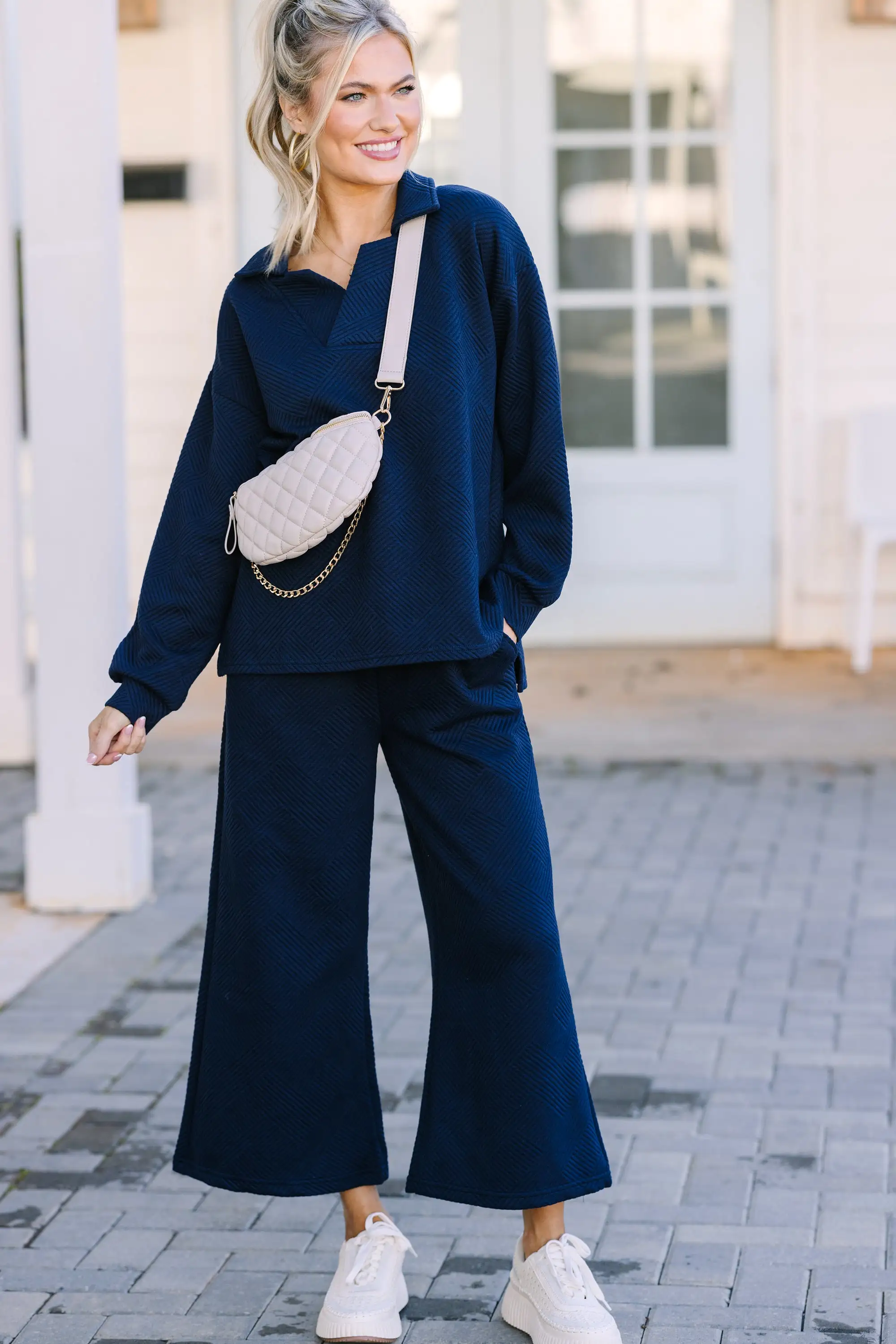 Make Your Day Navy Blue Textured Top