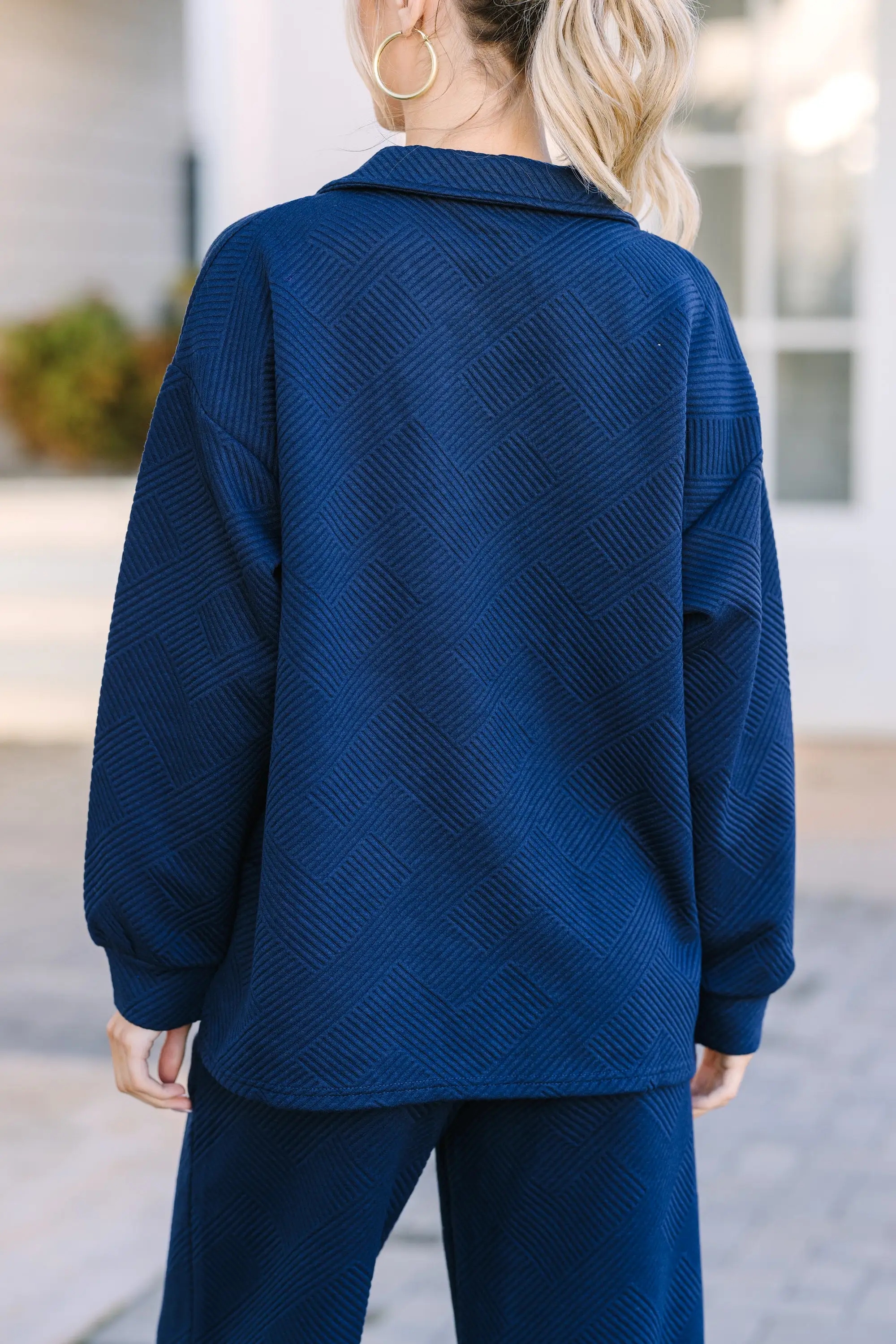 Make Your Day Navy Blue Textured Top