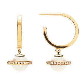 Micro saturn hoops yellow gold with akoya pearl and diamond