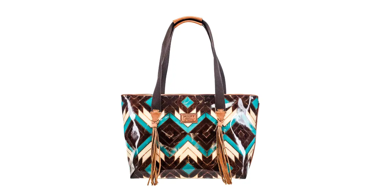 Montezuma Brown / Turquoise Aztec Pattern Large Tote