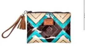 Montezuma Brown / Turquoise Aztec Pattern Wristlet Purse