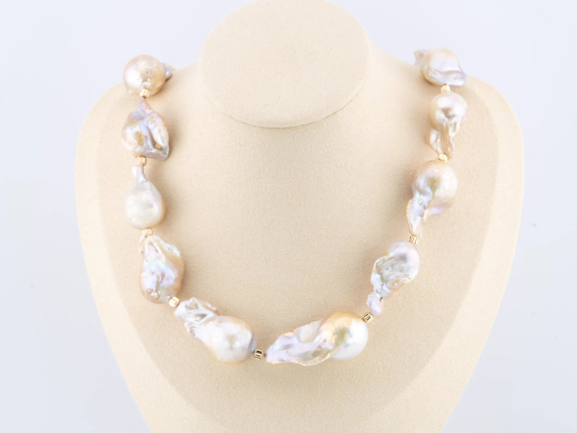 Natural Gold and Lavender Infused Pearl Statement Necklace with Gold Plated Clasp P1008