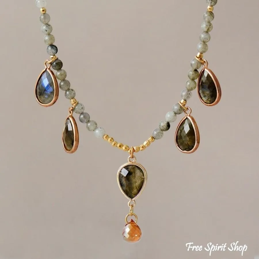 Natural Labradorite Teardrop Beaded Necklace