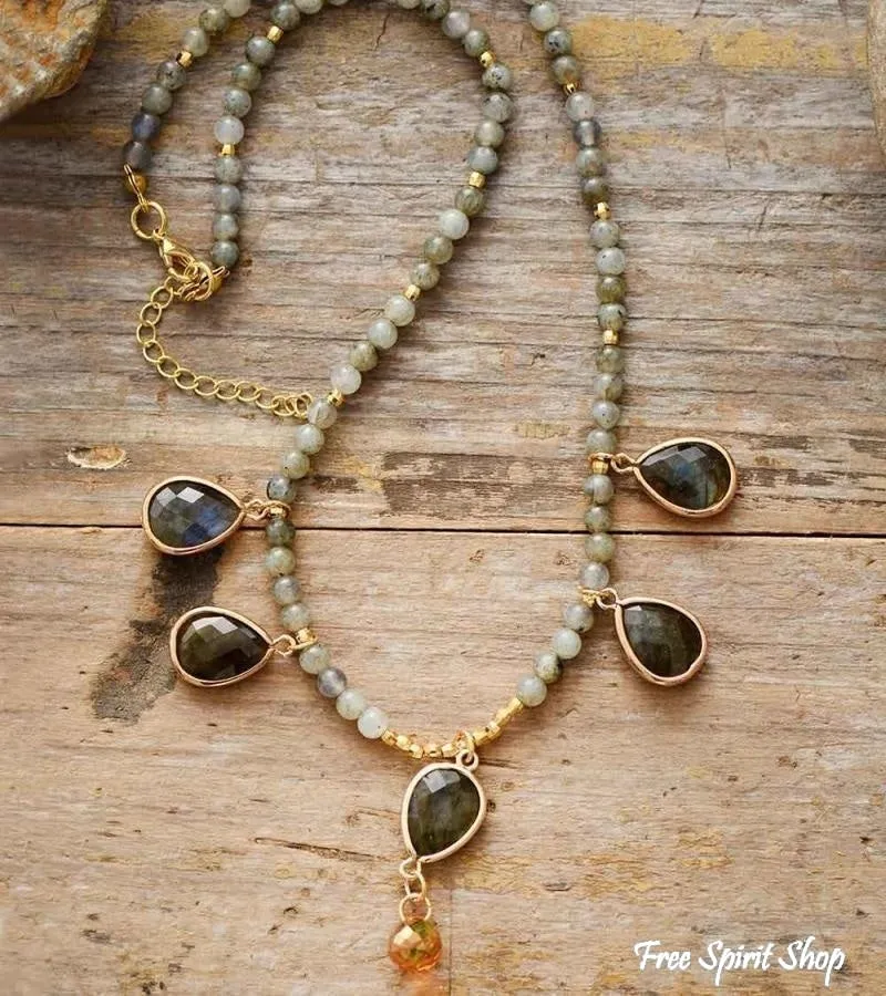 Natural Labradorite Teardrop Beaded Necklace