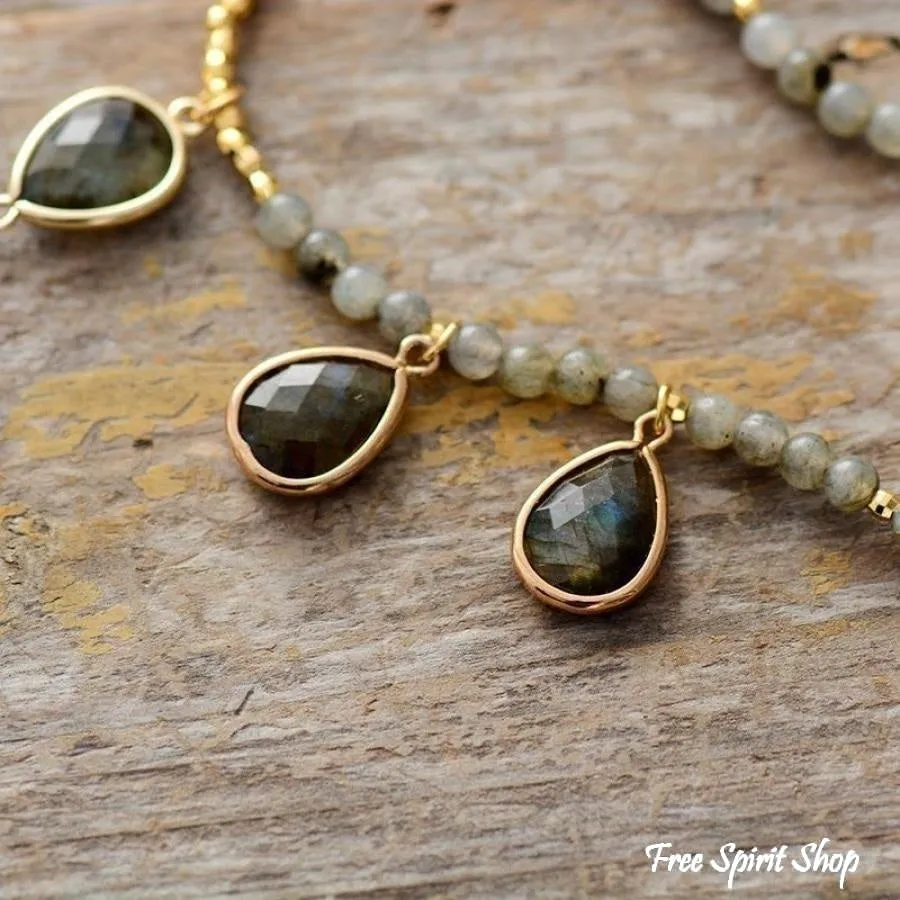 Natural Labradorite Teardrop Beaded Necklace