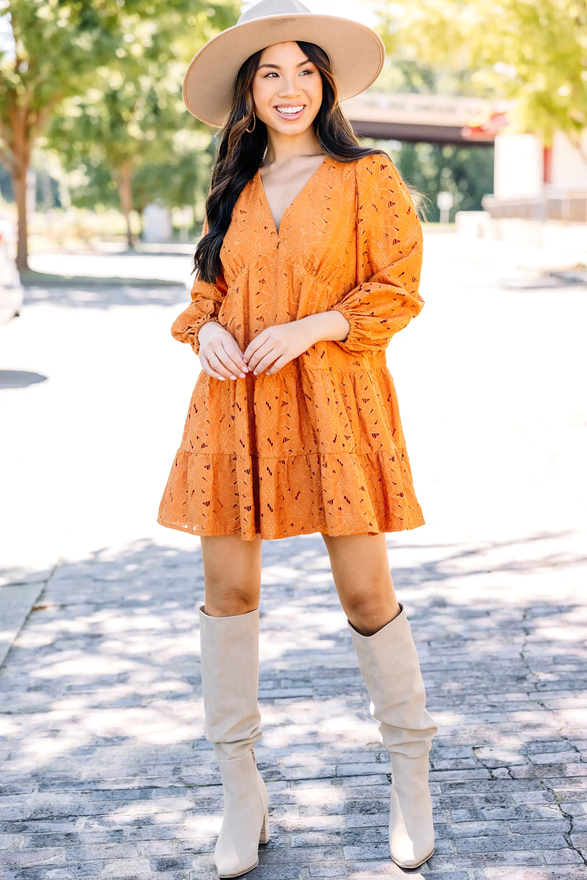 Need You More Rust Orange Lace Babydoll Dress