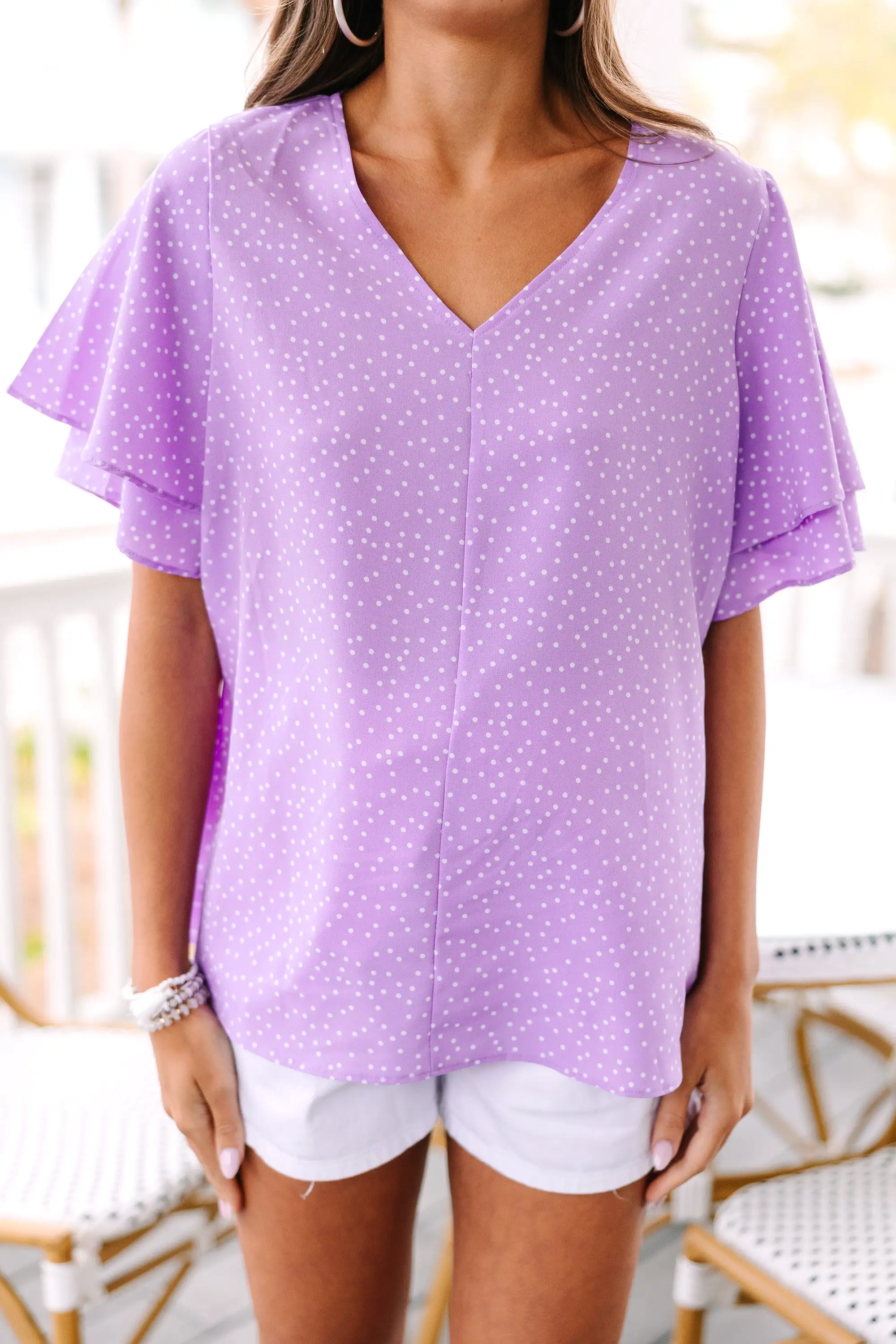 New Levels Lavender Purple Polka Dot Blouse