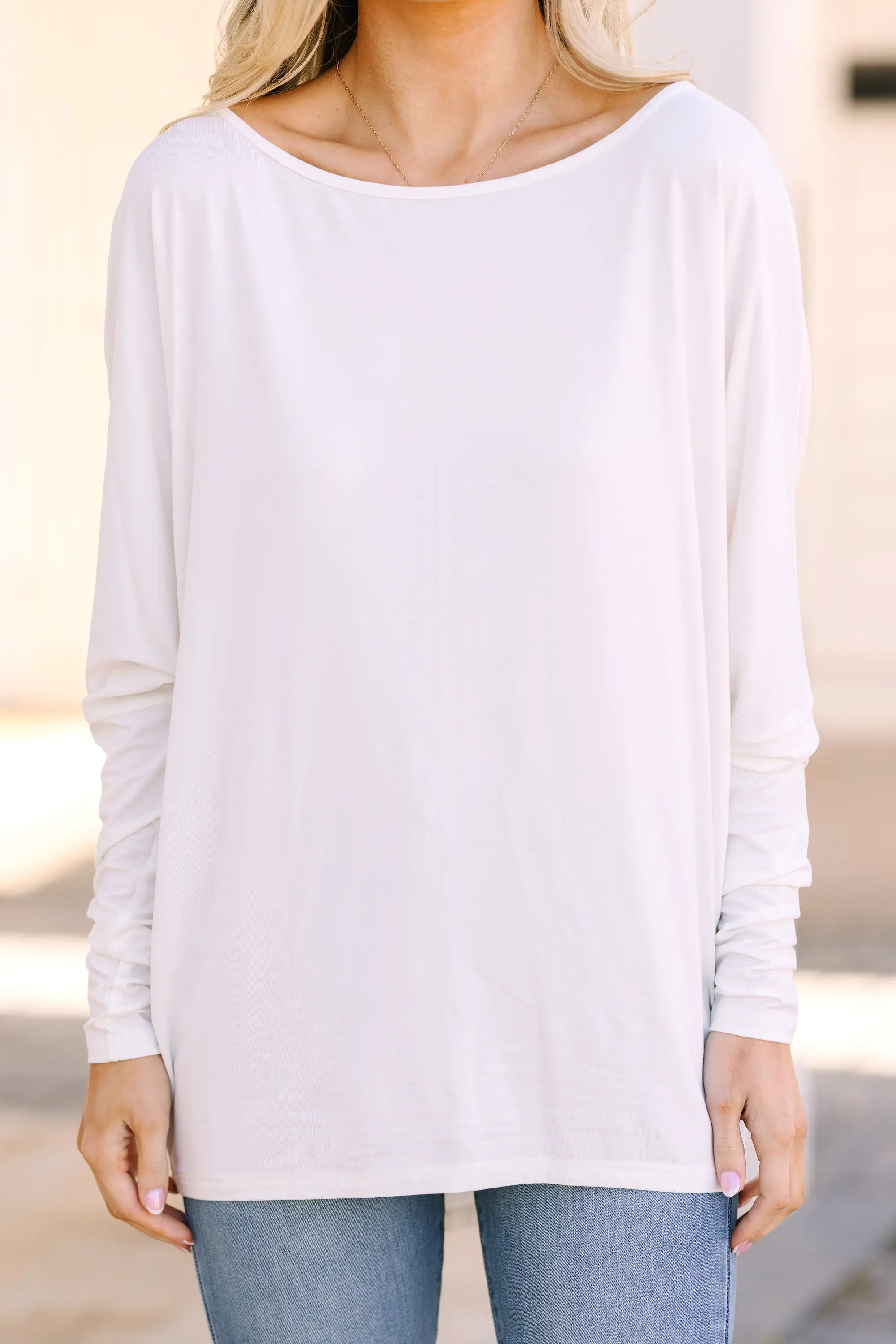 New To You White Batwing Top