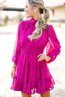 Now We See Magenta Pink Ditsy Leopard Dress