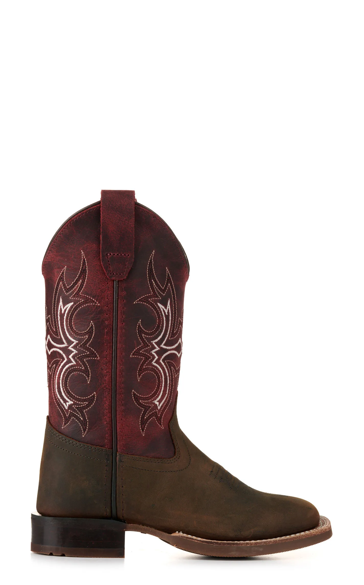 Old West Kids Brown and Burgundy Wide Square Toe Cowboy Boots