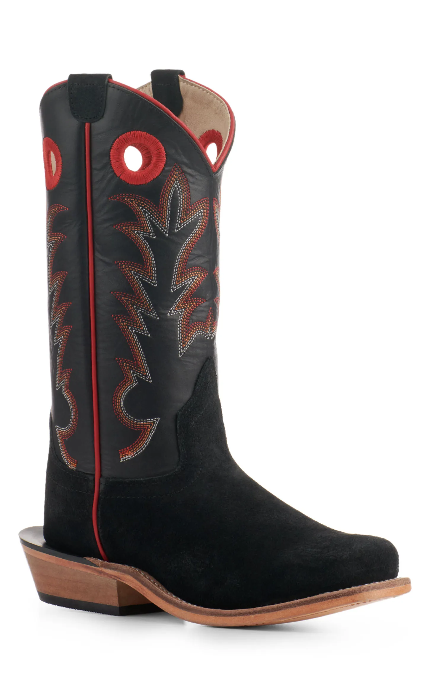 Old West Kids' Black with Black Suede Square Toe Cowboy Boots