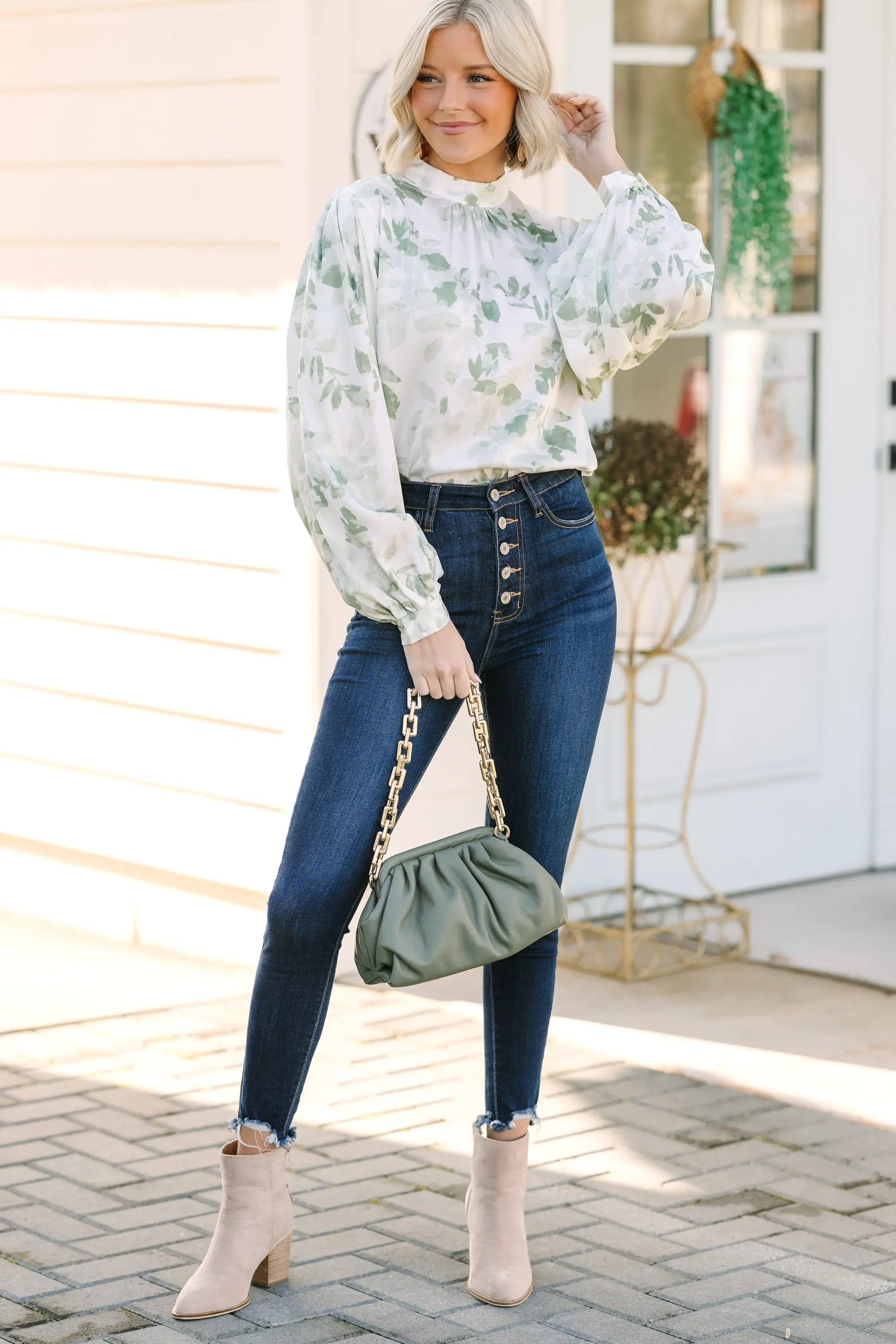 On My Mind Green Floral Blouse