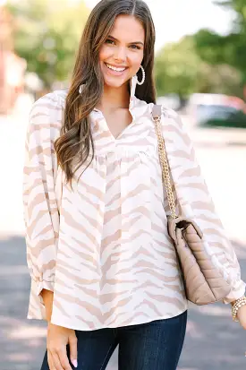 On The Chase Cream White Tiger Blouse