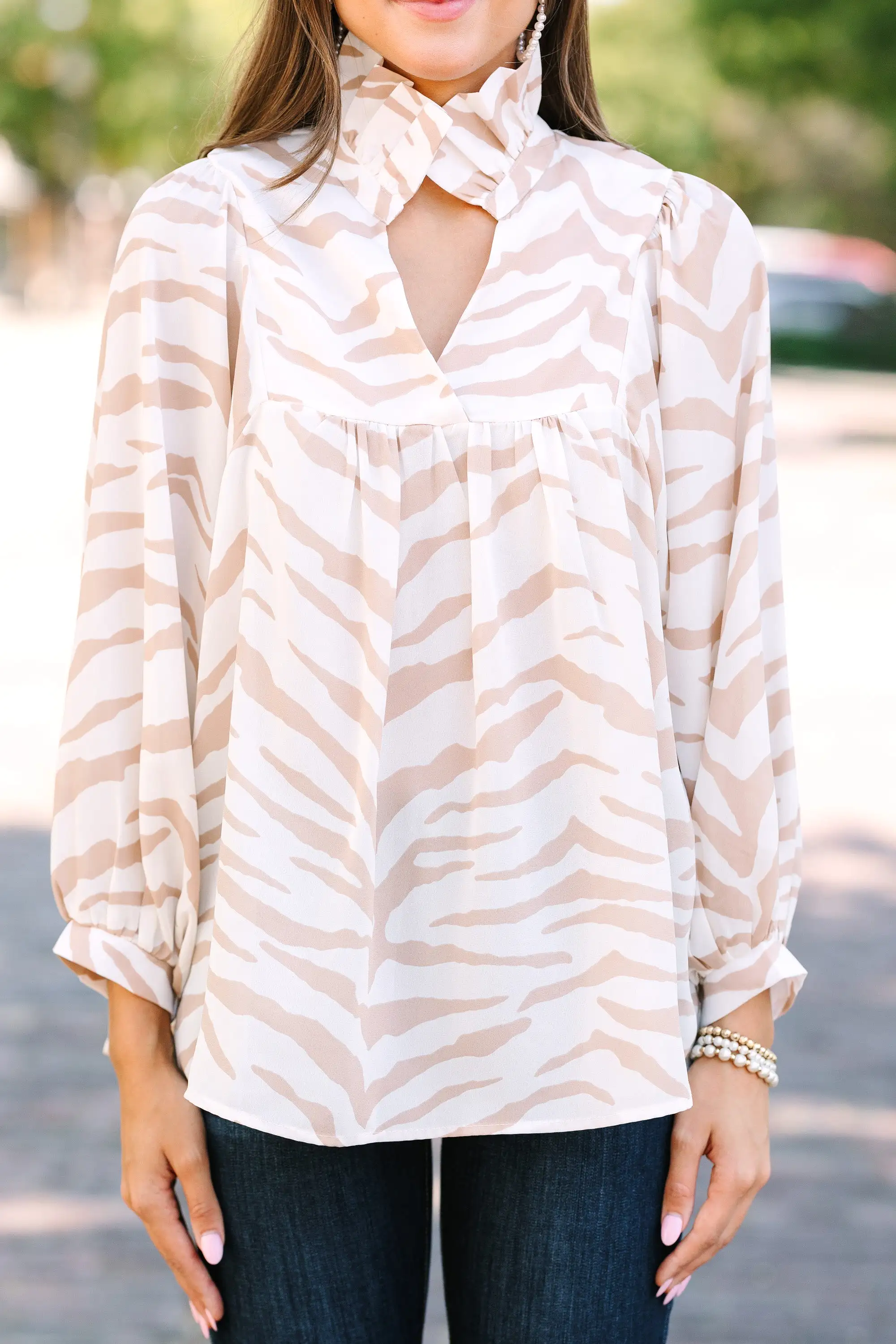 On The Chase Cream White Tiger Blouse