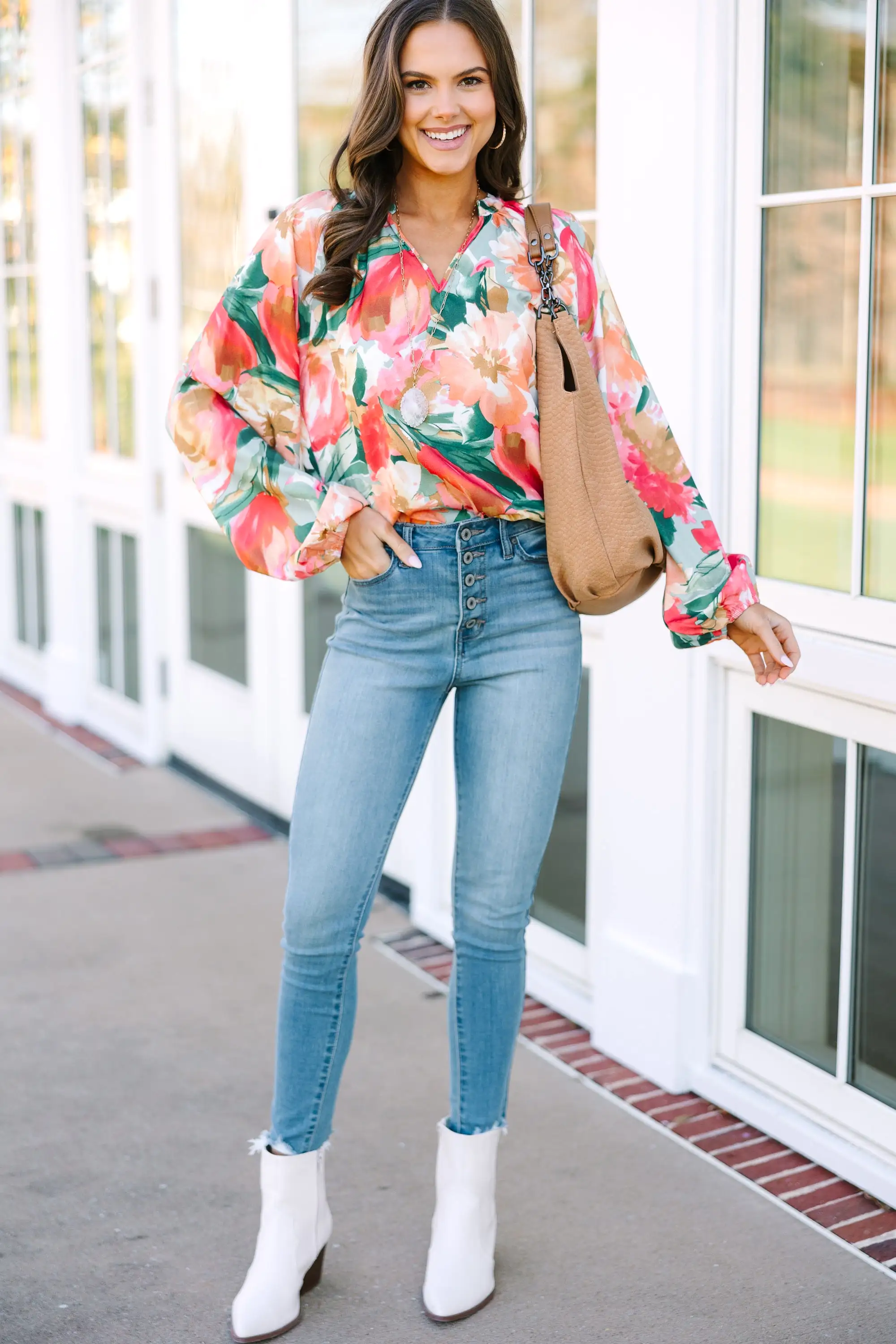 On Your Way Back Sage Green Floral Blouse