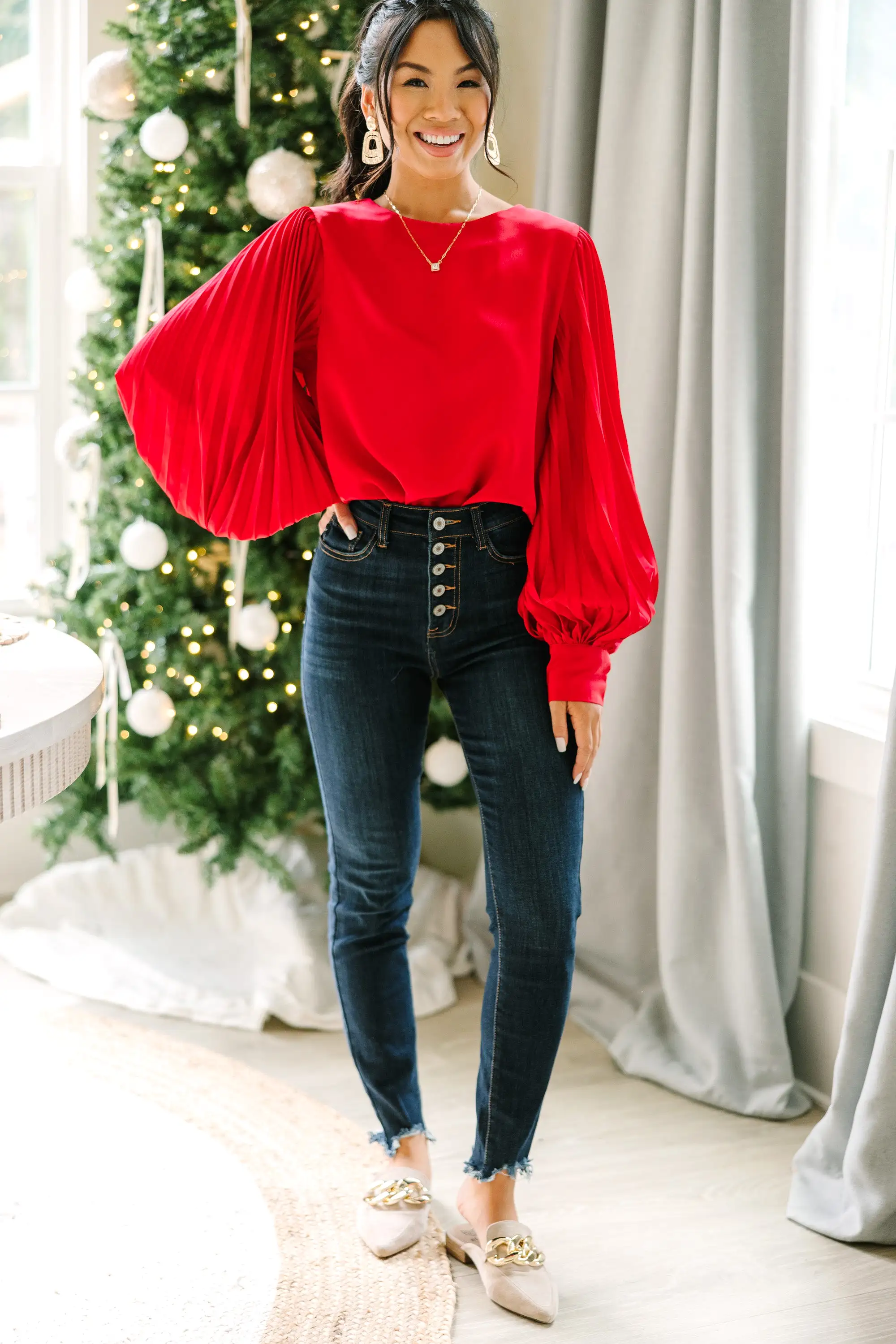 Out For The Day Red Satin Blouse