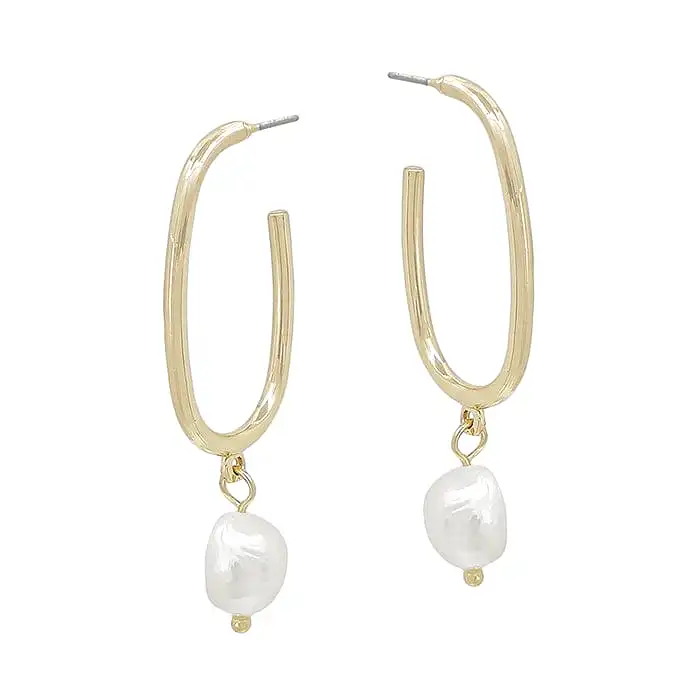 Oval Hoop Pearl Detail Earrings