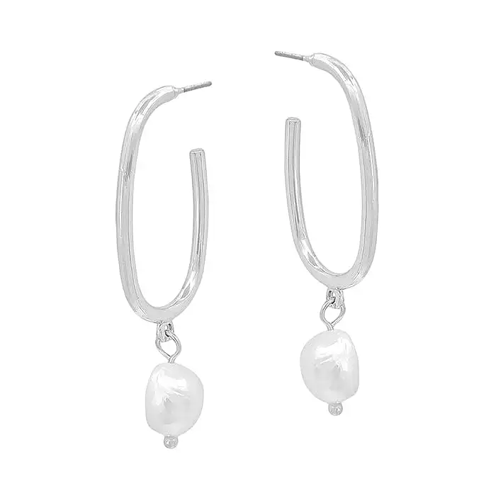 Oval Hoop Pearl Detail Earrings