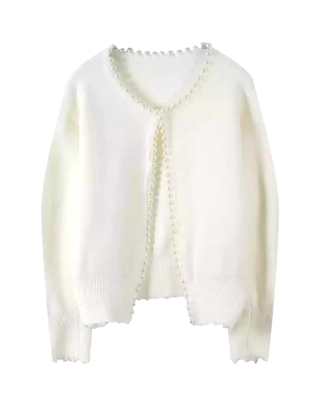 Pearl Neckline Open Cardigan