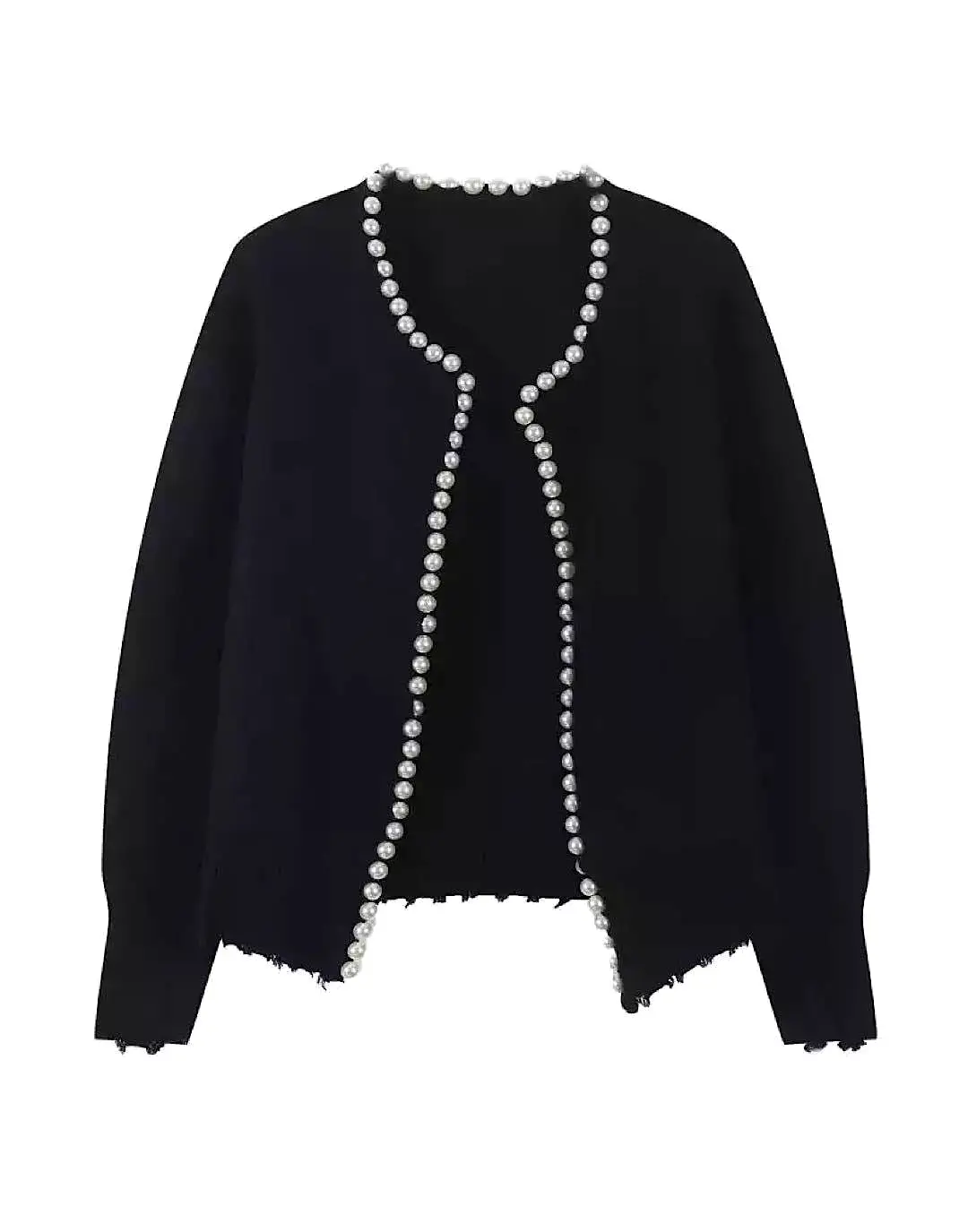 Pearl Neckline Open Cardigan