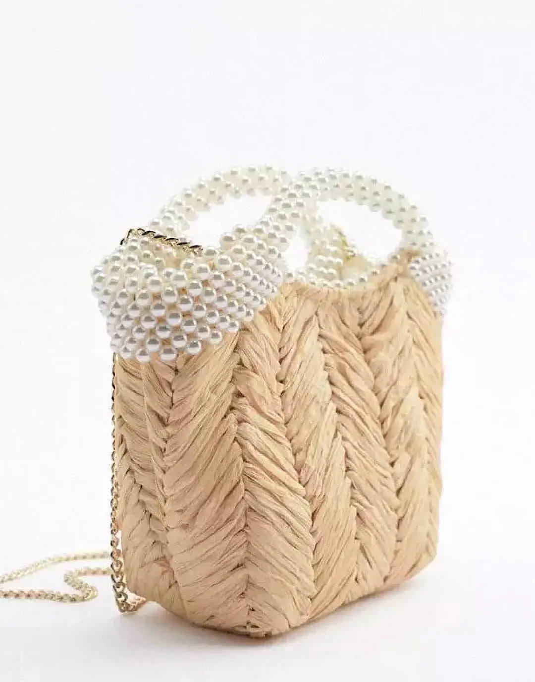 Pearl Strapped Straw Tote Bag