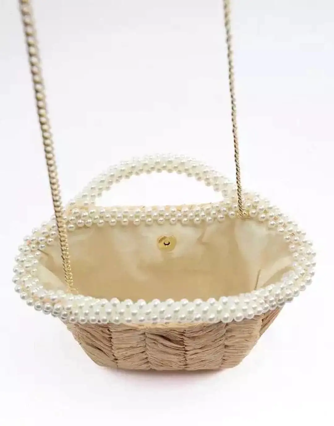 Pearl Strapped Straw Tote Bag