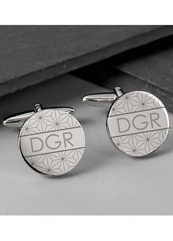 Personalised Rhodium Plated Geometric Round Cufflinks | Look Again