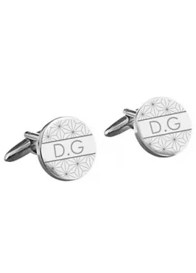 Personalised Rhodium Plated Geometric Round Cufflinks | Look Again