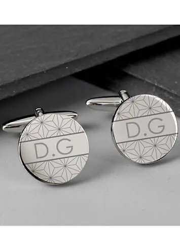 Personalised Rhodium Plated Geometric Round Cufflinks | Look Again