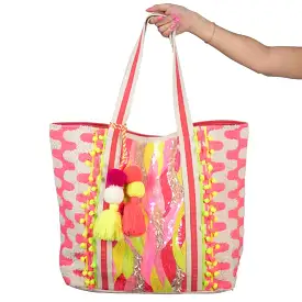 Pink/Yellow/Champagne Sequin & Beaded Large Tote Bag