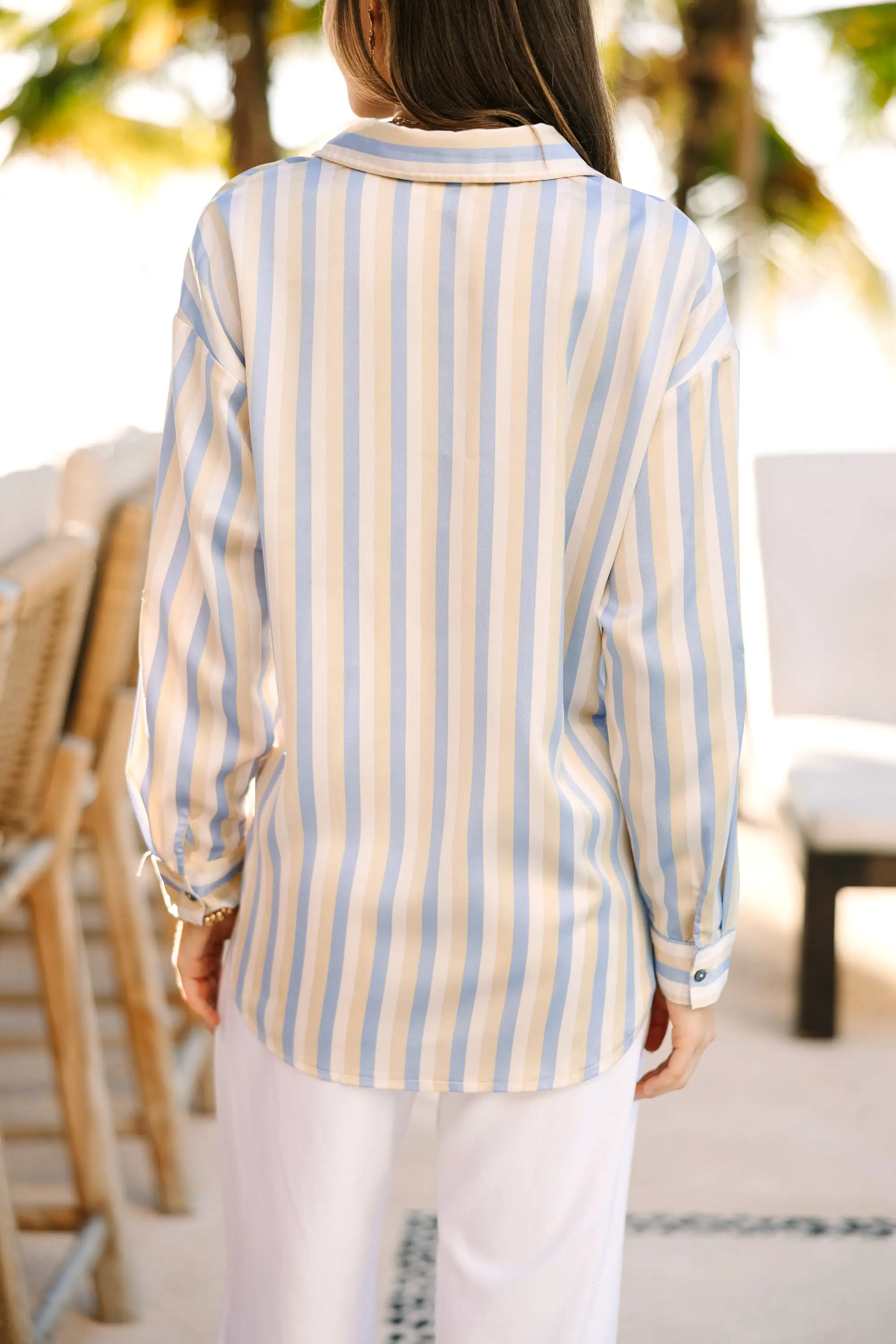 Put On A Show Chambray Blue Striped Blouse