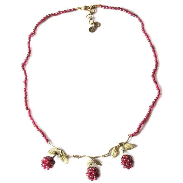 Raspberry 16 Inch Adjustable Beaded Necklace by Michael Michaud