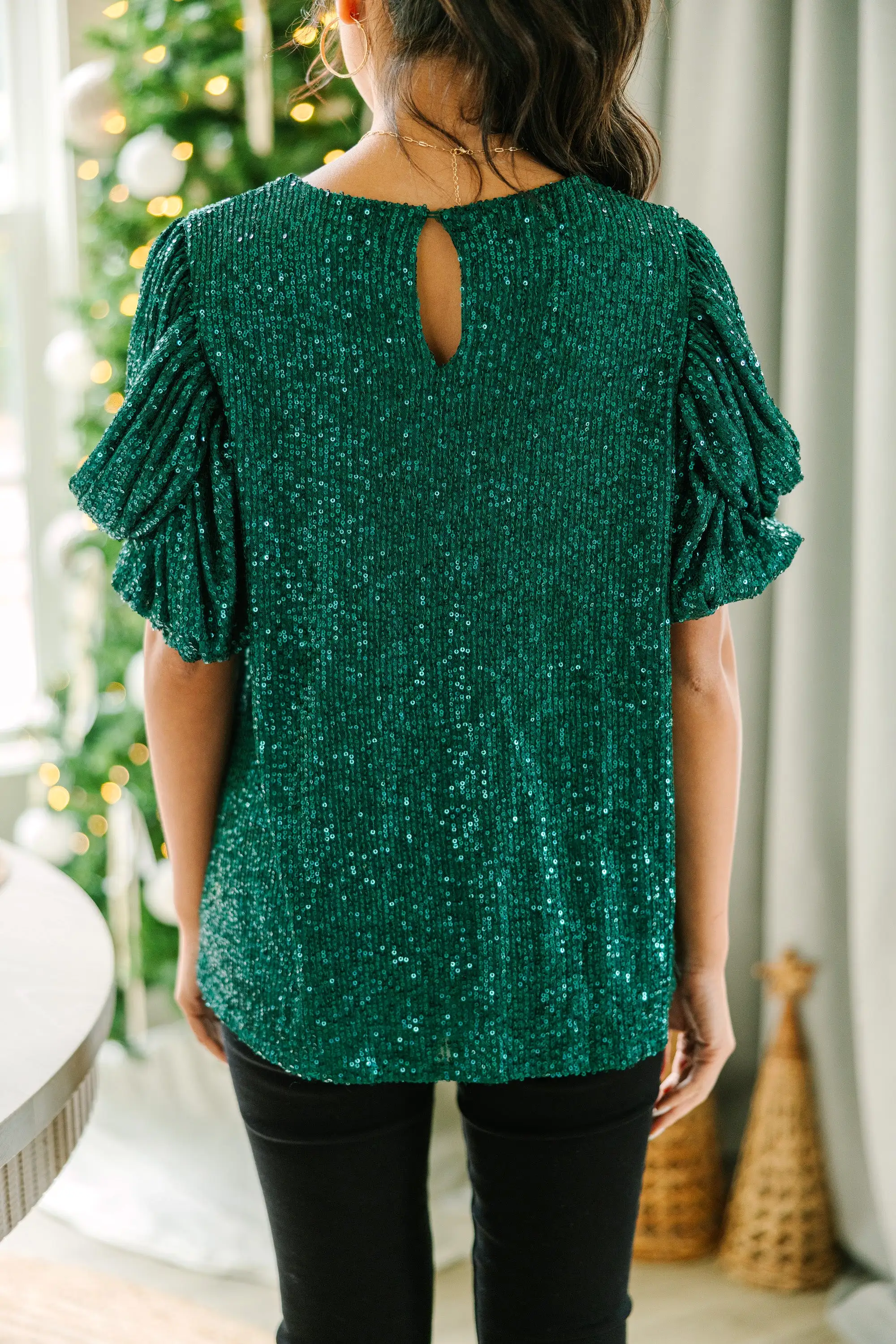 Ready To Shine Forest Green Sequin Blouse