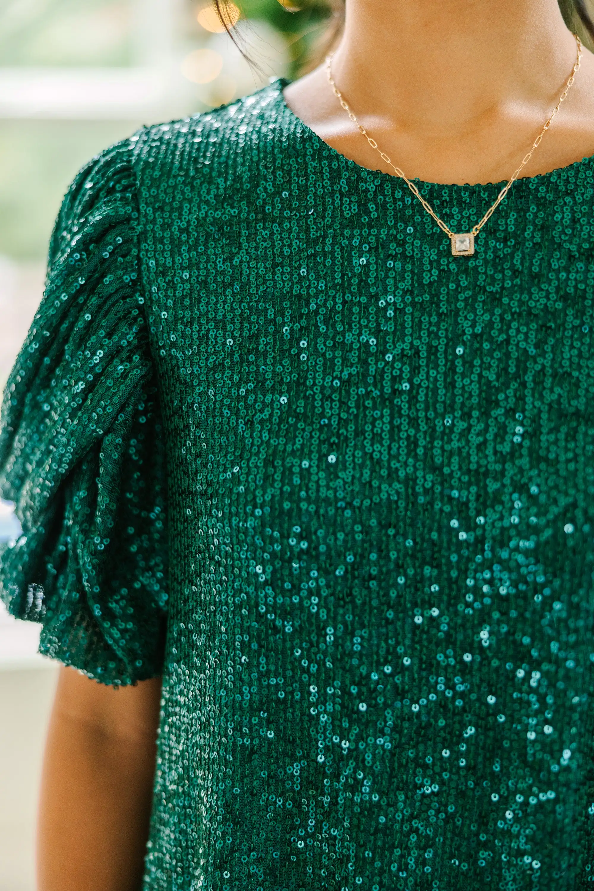 Ready To Shine Forest Green Sequin Blouse