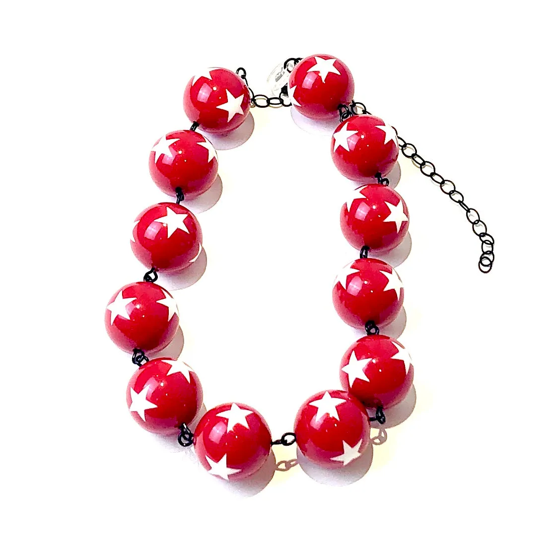 Red & White Star Beaded Amelia Necklace