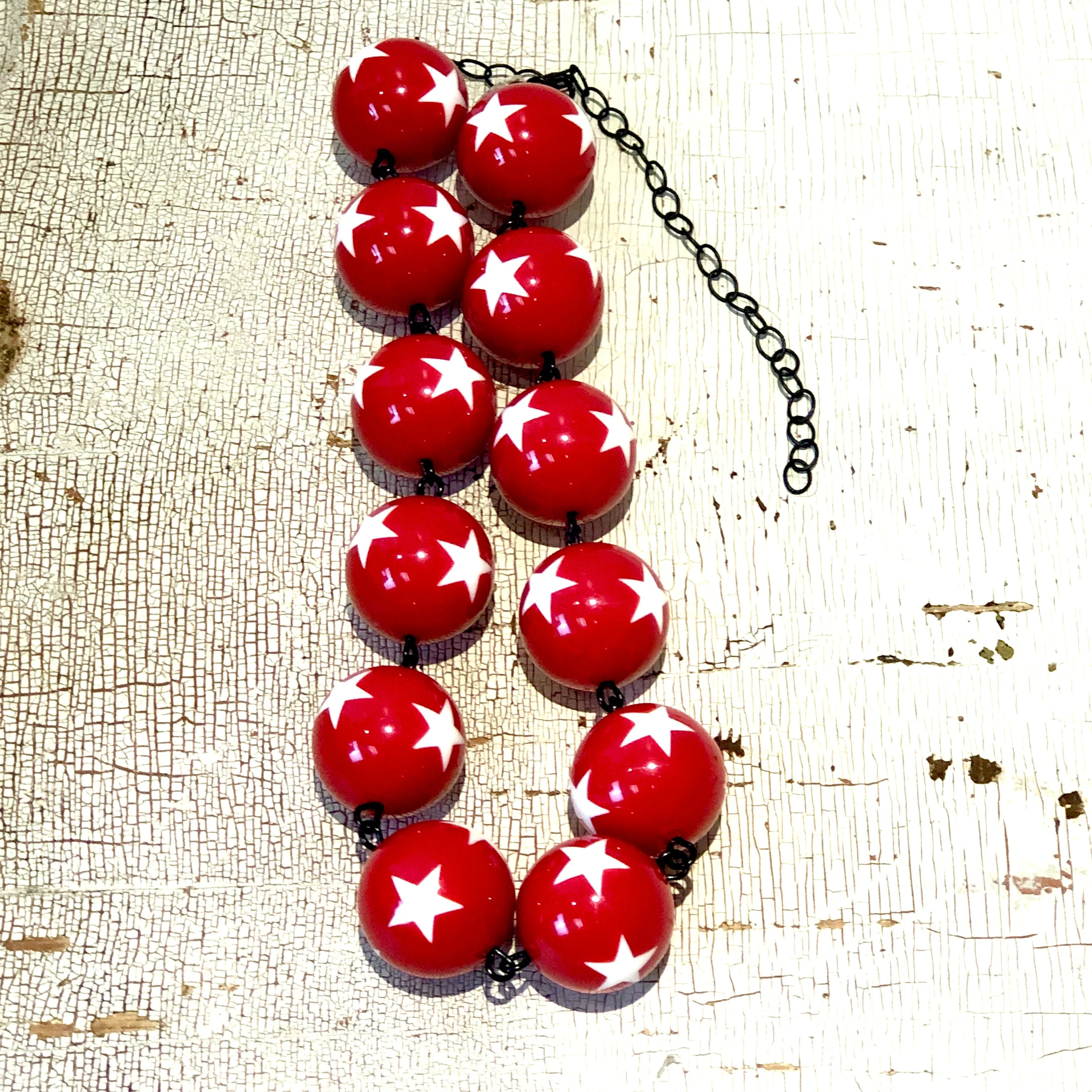 Red & White Star Beaded Amelia Necklace