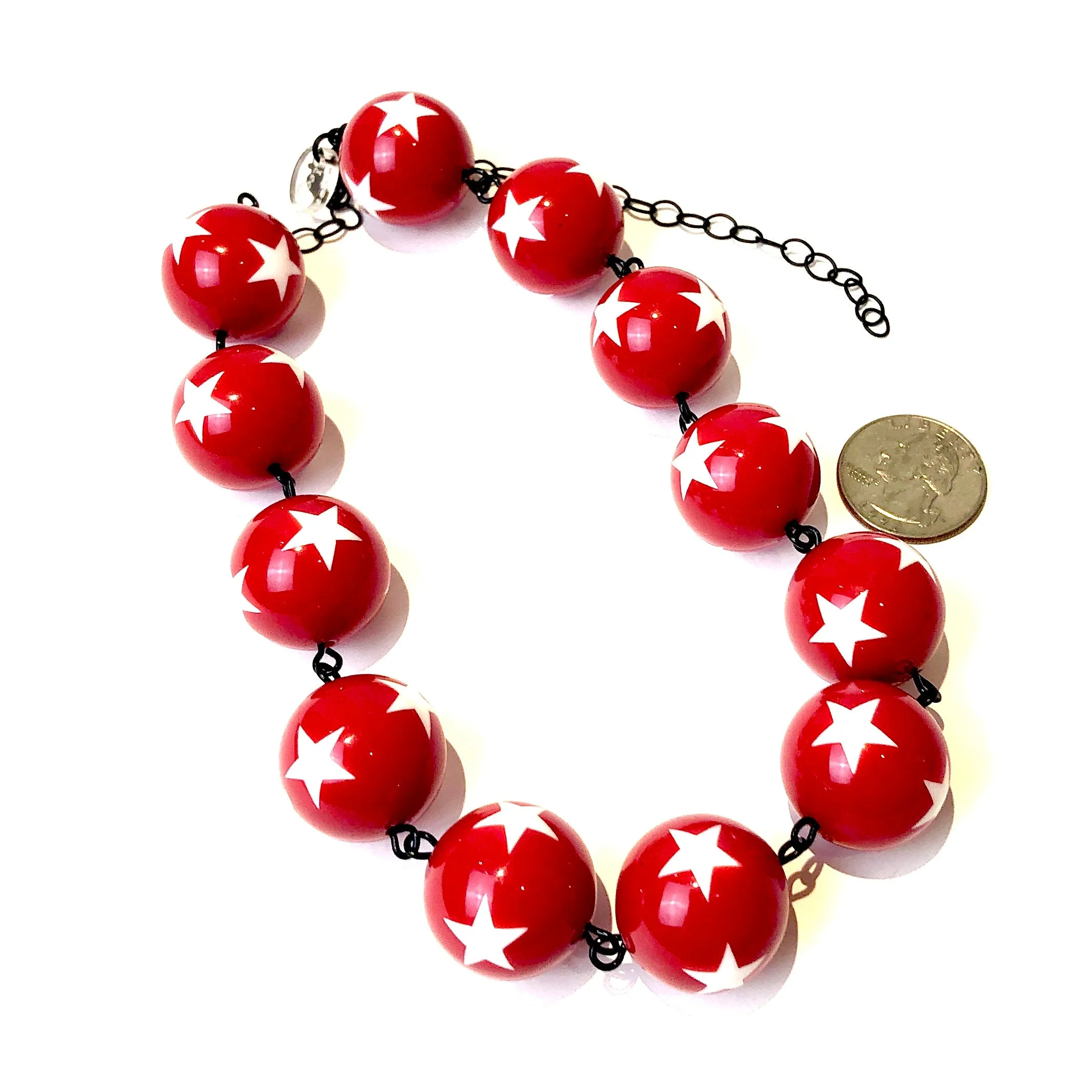 Red & White Star Beaded Amelia Necklace