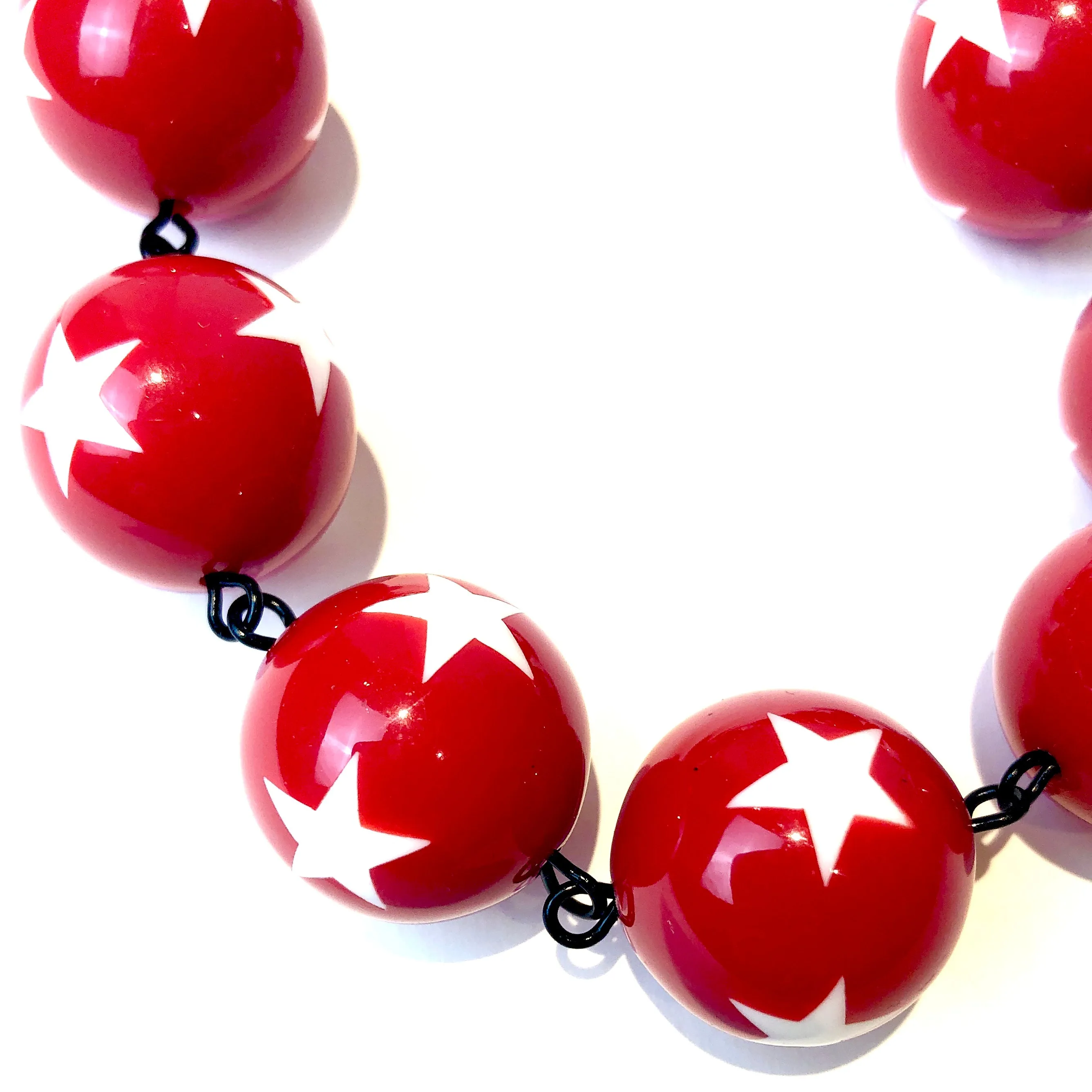 Red & White Star Beaded Amelia Necklace