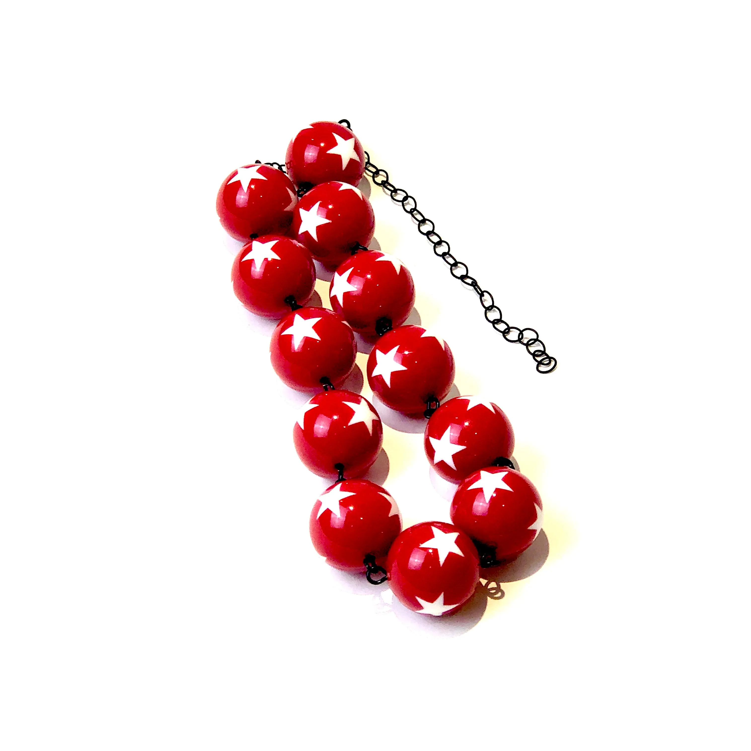 Red & White Star Beaded Amelia Necklace