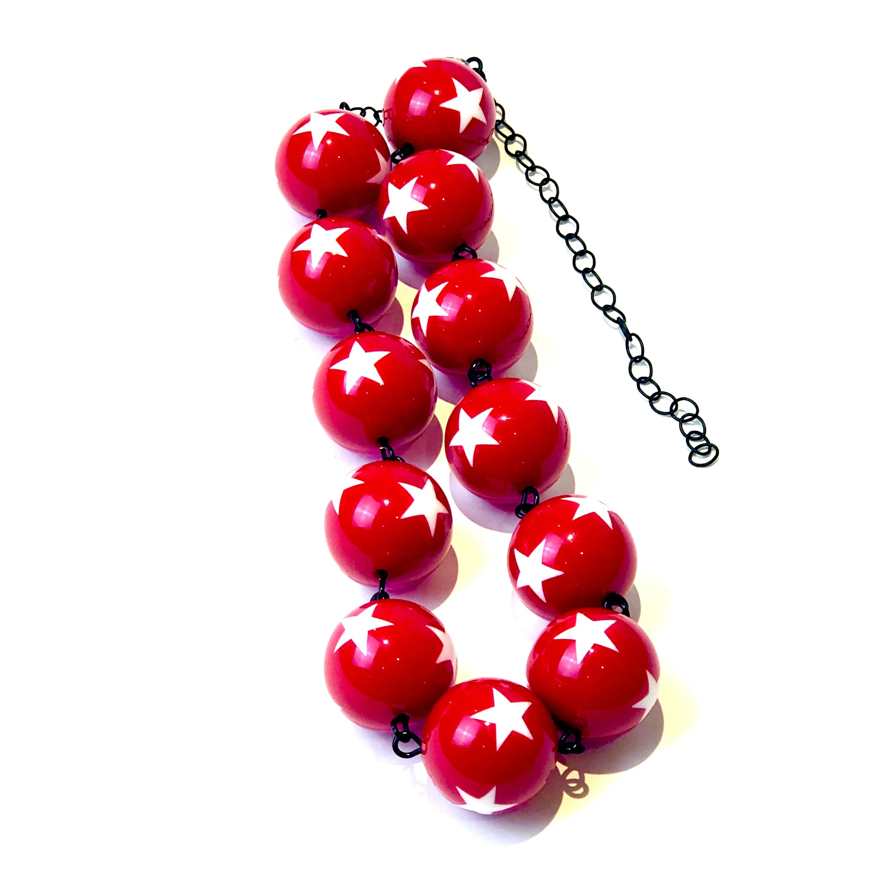 Red & White Star Beaded Amelia Necklace