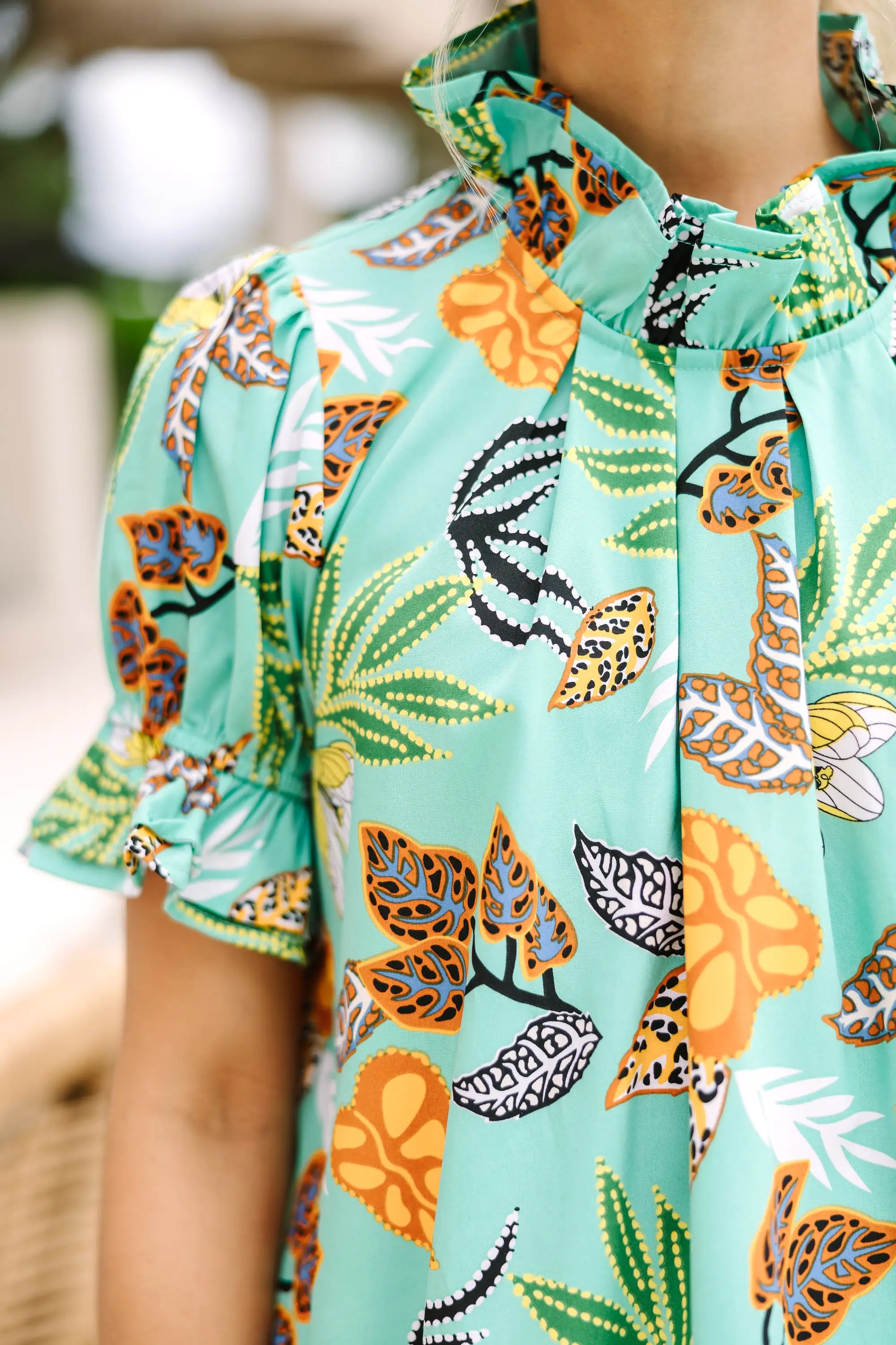 Right On Time Mint Green Floral Blouse