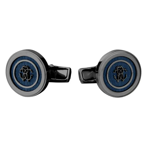 Roberto Cavalli Black Color Cufflinks with Blue Center